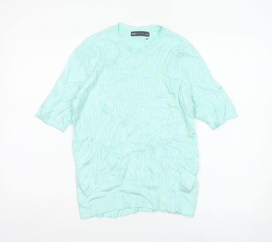 Marks and Spencer Women Green Size 16 Rib Knit Short Sleeve Jumper
