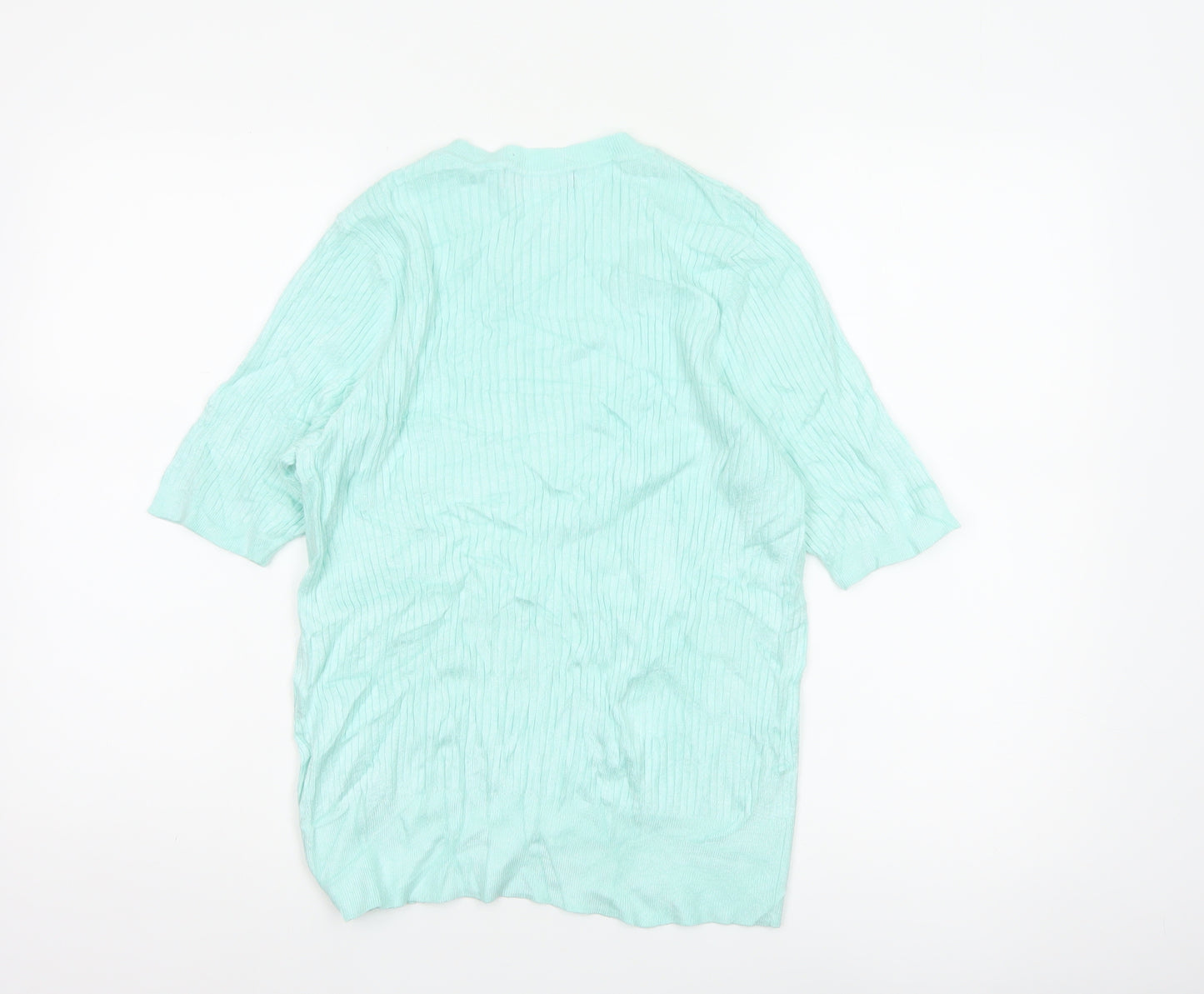 Marks and Spencer Women Green Size 16 Rib Knit Short Sleeve Jumper