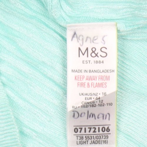 Marks and Spencer Women Green Size 16 Rib Knit Short Sleeve Jumper
