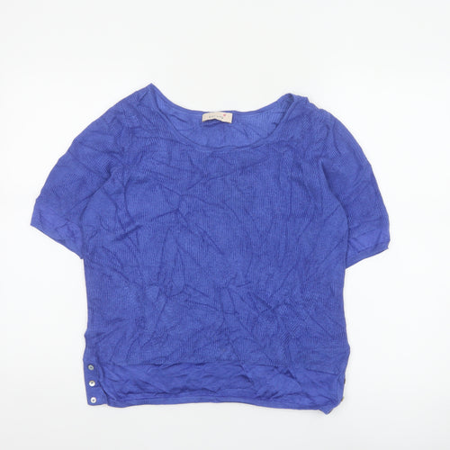 Marks & Spencer Women Blue UK 14 Short Sleeve Knit Jumper Button Detail