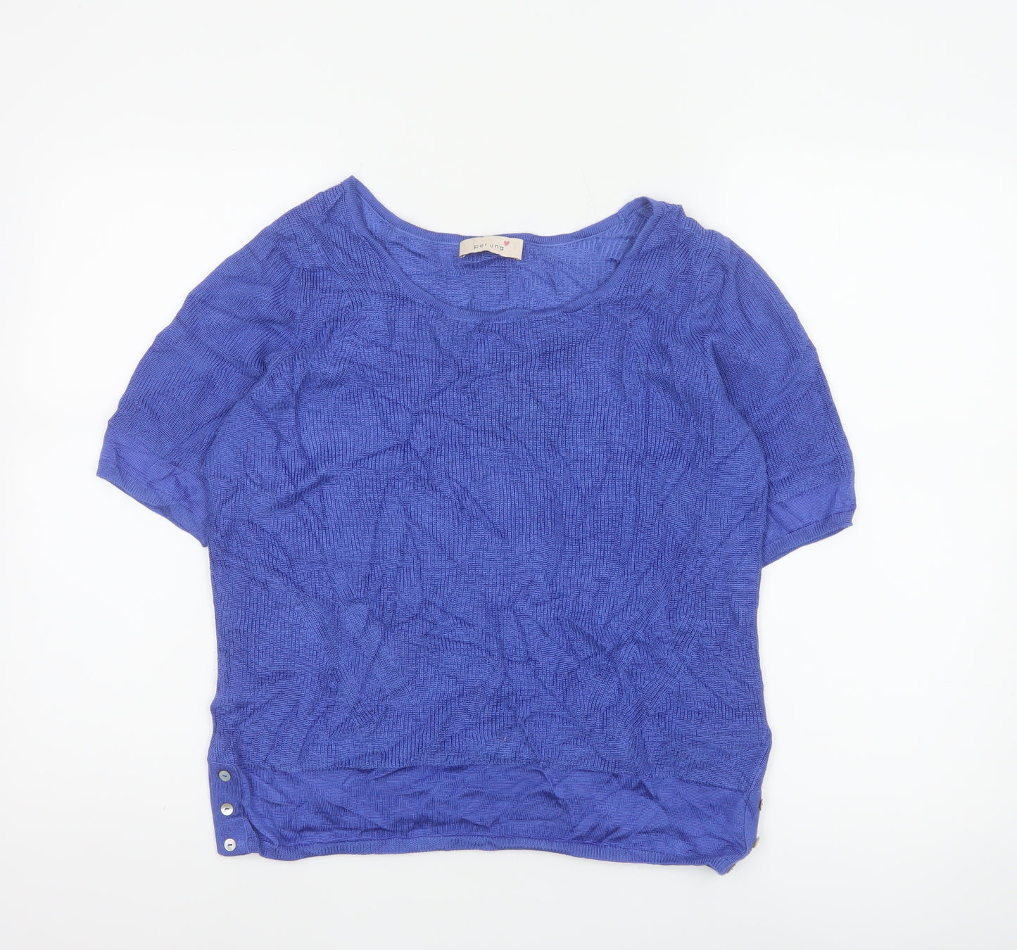 Marks & Spencer Women Blue UK 14 Short Sleeve Knit Jumper Button Detail