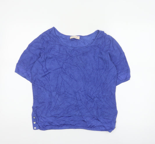 Marks & Spencer Women Blue UK 14 Short Sleeve Knit Jumper Button Detail