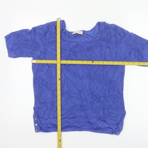 Marks & Spencer Women Blue UK 14 Short Sleeve Knit Jumper Button Detail