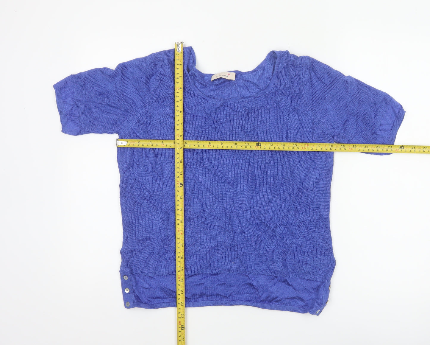 Marks & Spencer Women Blue UK 14 Short Sleeve Knit Jumper Button Detail