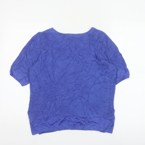 Marks & Spencer Women Blue UK 14 Short Sleeve Knit Jumper Button Detail