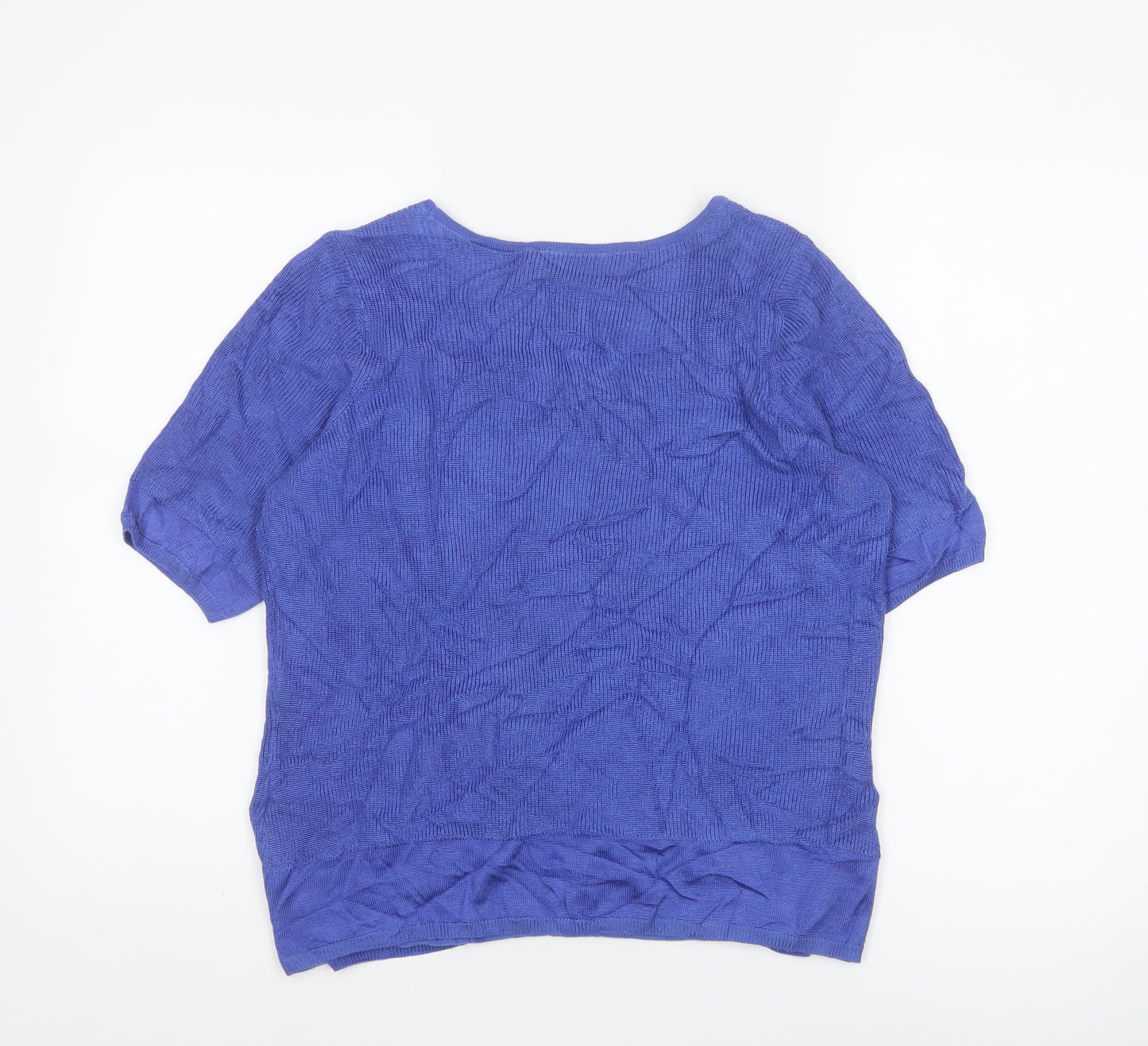 Marks & Spencer Women Blue UK 14 Short Sleeve Knit Jumper Button Detail