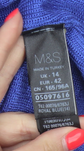 Marks & Spencer Women Blue UK 14 Short Sleeve Knit Jumper Button Detail