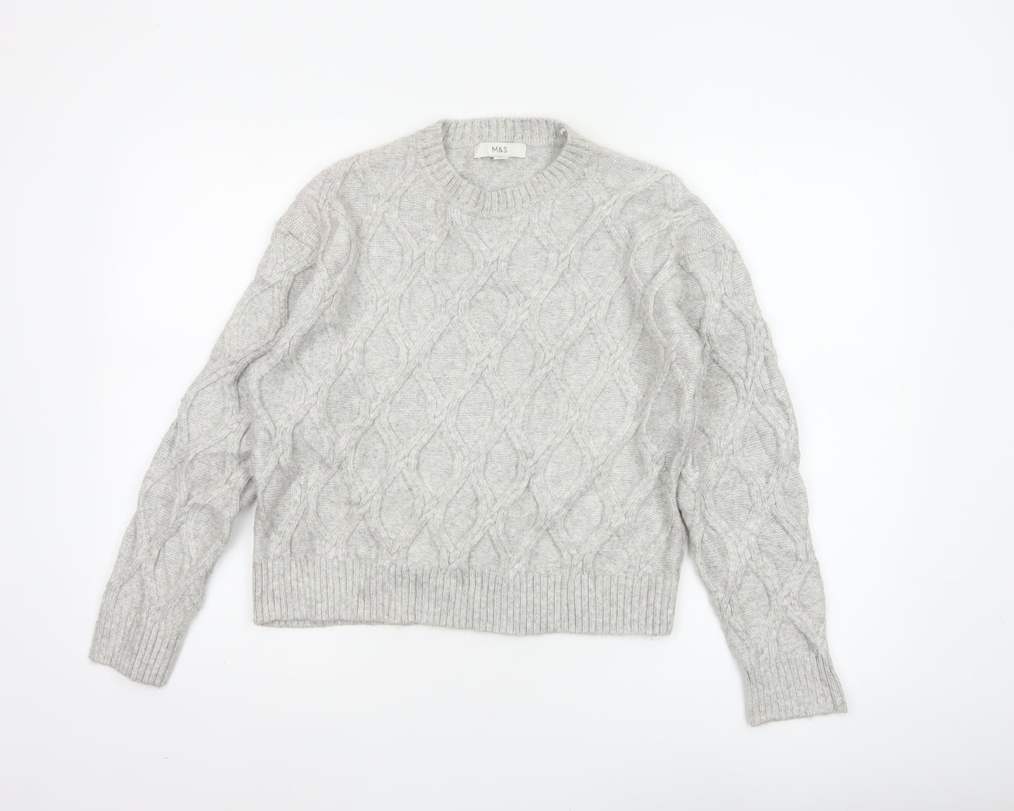Marks & Spencer Women Grey S Cable-Knit Crew Neck Pullover Jumper