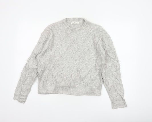 Marks & Spencer Women Grey S Cable-Knit Crew Neck Pullover Jumper