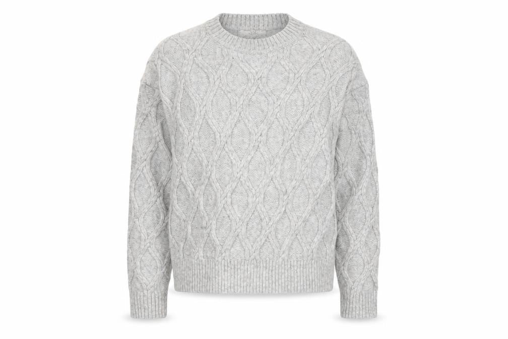 Front view of Marks & Spencer Women Grey S Cable-Knit Crew Neck jumper