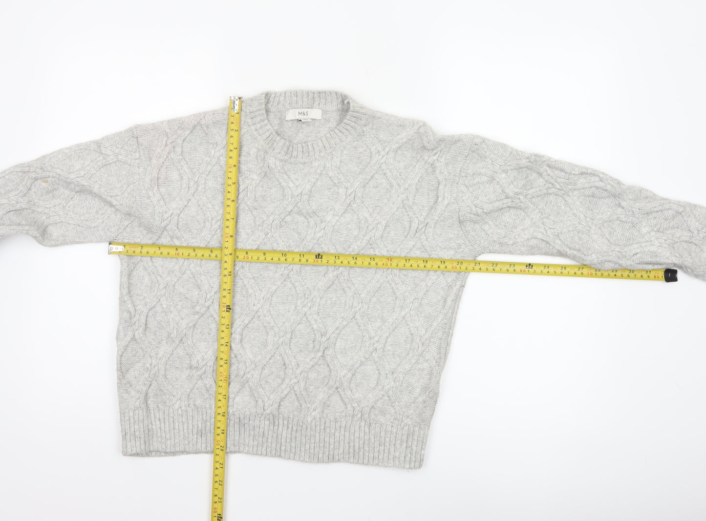 Marks & Spencer Women Grey S Cable-Knit Crew Neck Pullover Jumper