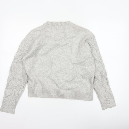 Marks & Spencer Women Grey S Cable-Knit Crew Neck Pullover Jumper