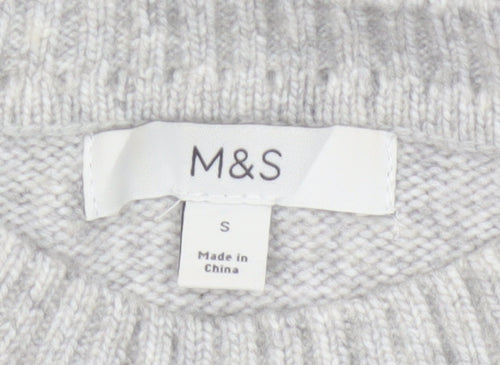 Marks & Spencer Women Grey S Cable-Knit Crew Neck Pullover Jumper
