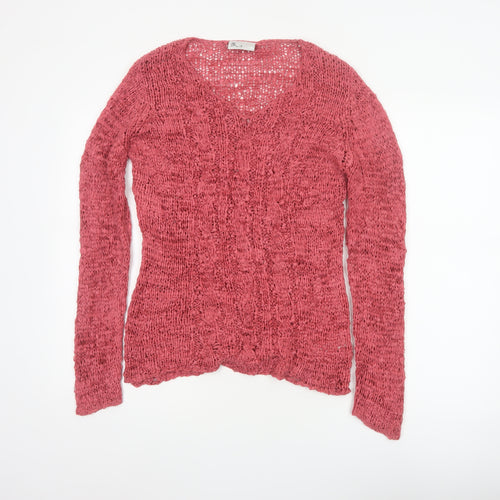 Bhs Women’s Pink UK 16 Open-Knit V-Neck Long Sleeve Cardigan