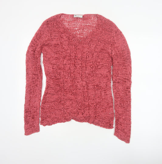 Bhs Women’s Pink UK 16 Open-Knit V-Neck Long Sleeve Cardigan
