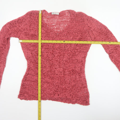 Bhs Women’s Pink UK 16 Open-Knit V-Neck Long Sleeve Cardigan