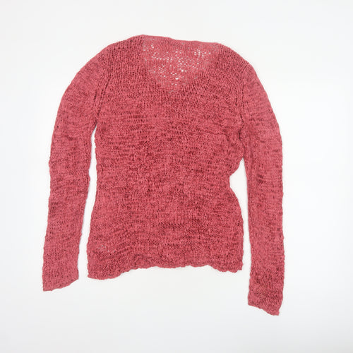 Bhs Women’s Pink UK 16 Open-Knit V-Neck Long Sleeve Cardigan