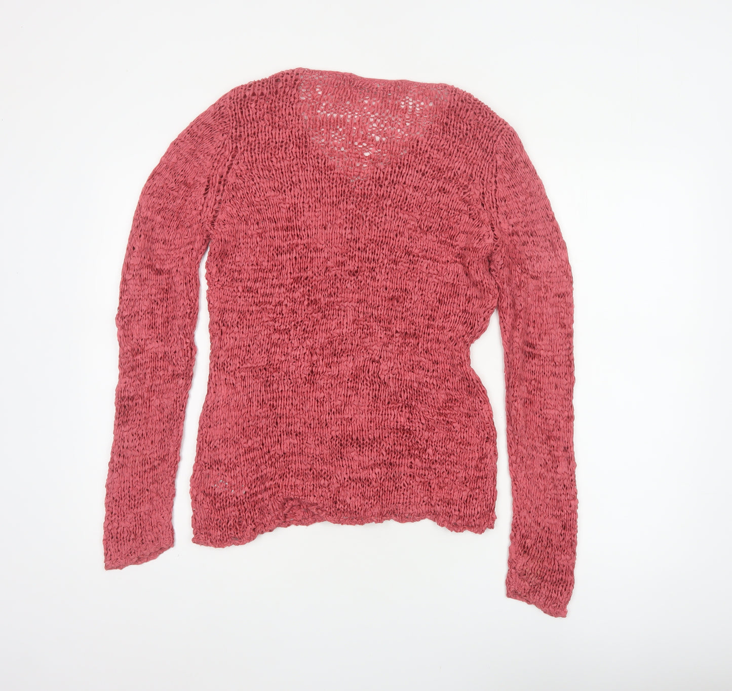 Bhs Women’s Pink UK 16 Open-Knit V-Neck Long Sleeve Cardigan