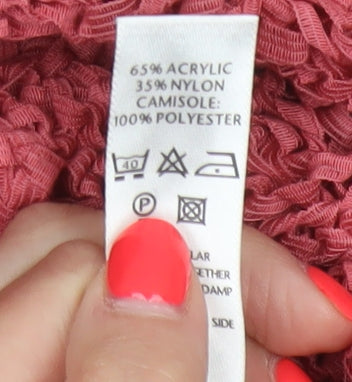 Bhs Women’s Pink UK 16 Open-Knit V-Neck Long Sleeve Cardigan