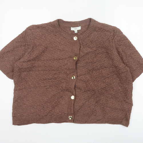 Marks and Spencer Women Brown XL Textured Knit Short Sleeve Cardigan