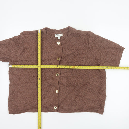 Marks and Spencer Women Brown XL Textured Knit Short Sleeve Cardigan