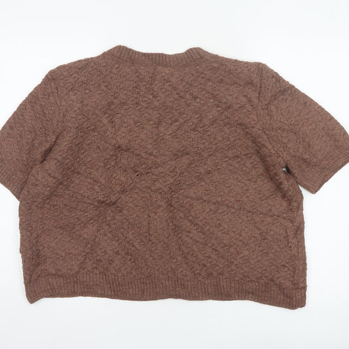 Marks and Spencer Women Brown XL Textured Knit Short Sleeve Cardigan