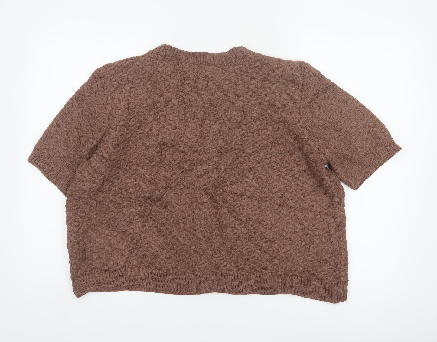 Marks and Spencer Women Brown XL Textured Knit Short Sleeve Cardigan