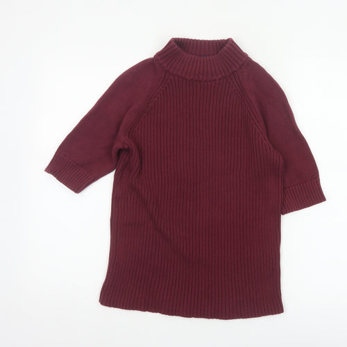 Lands' End Women Red M Petite Cotton Roll Neck Short Sleeve Jumper
