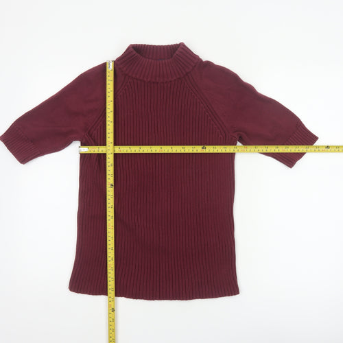 Lands' End Women Red M Petite Cotton Roll Neck Short Sleeve Jumper