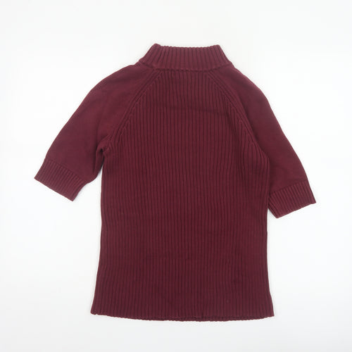 Lands' End Women Red M Petite Cotton Roll Neck Short Sleeve Jumper