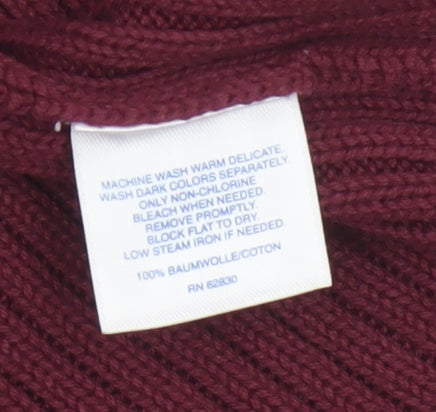 Lands' End Women Red M Petite Cotton Roll Neck Short Sleeve Jumper