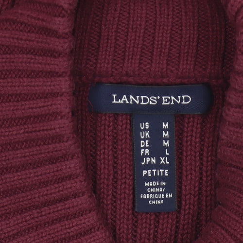 Lands' End Women Red M Petite Cotton Roll Neck Short Sleeve Jumper