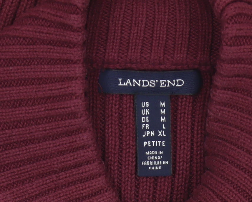 Lands' End Women Red M Petite Cotton Roll Neck Short Sleeve Jumper