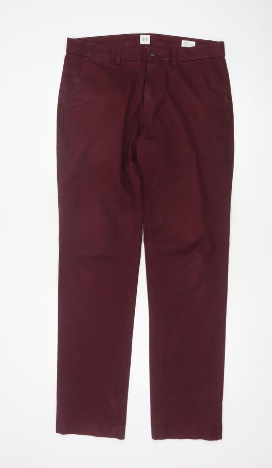 GAP Men’s Burgundy Red 33x34 Straight Chino Trousers Regular Fit
