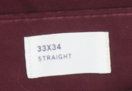 GAP Men’s Burgundy Red 33x34 Straight Chino Trousers Regular Fit