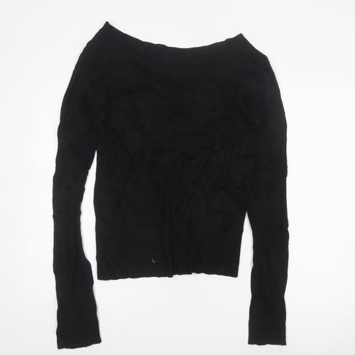 Wallis Women Black UK 12 Boat Neck Slim Fit Ribbed Knit Jumper