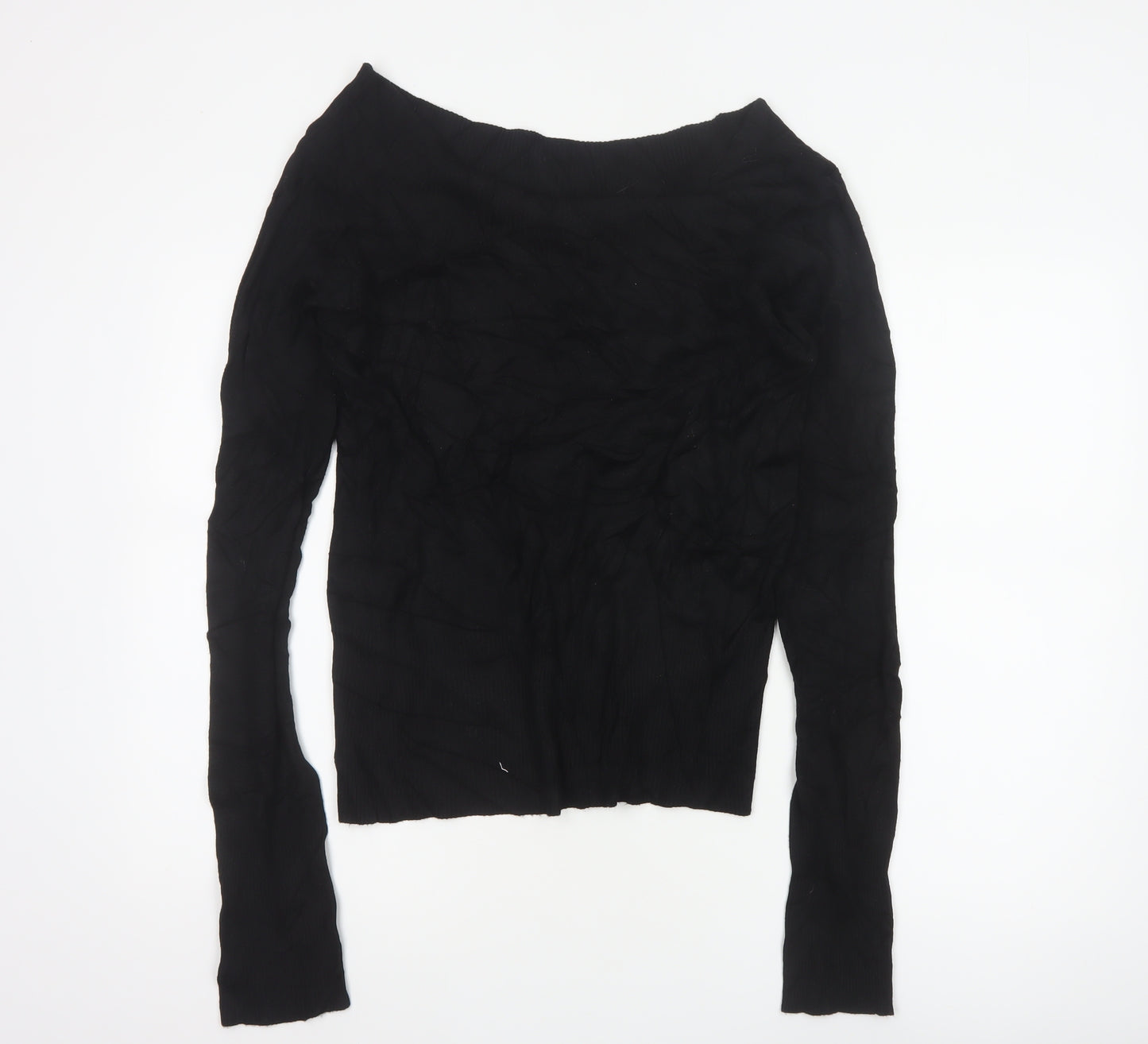 Wallis Women Black UK 12 Boat Neck Slim Fit Ribbed Knit Jumper