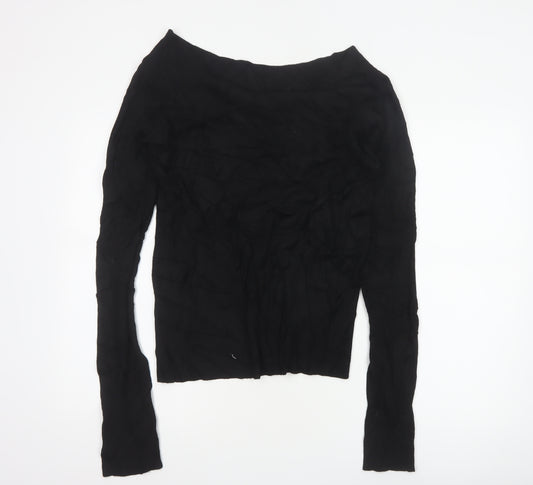 Wallis Women Black UK 12 Boat Neck Slim Fit Ribbed Knit Jumper