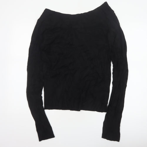 Wallis Women Black UK 12 Boat Neck Slim Fit Ribbed Knit Jumper
