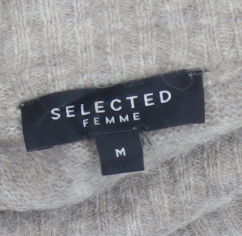 Selected Femme Women’s Beige M Wool Blend Roll Neck Jumper
