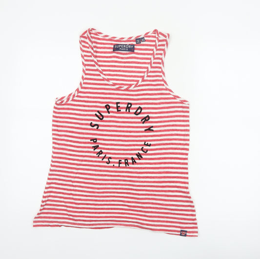 Superdry Women Red Stripe Paris Print Jersey Tank Top UK 10