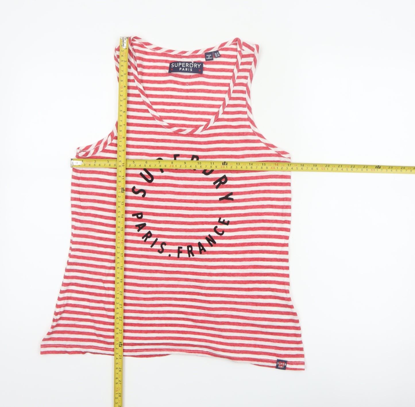 Superdry Women Red Stripe Paris Print Jersey Tank Top UK 10