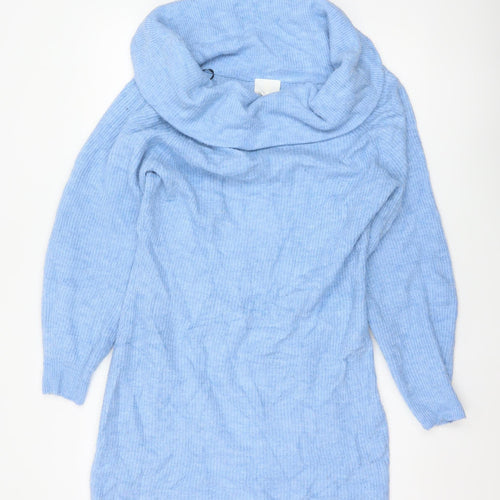 H&M Women Blue L Cowl Neck Long Sleeve Knit Tunic Jumper