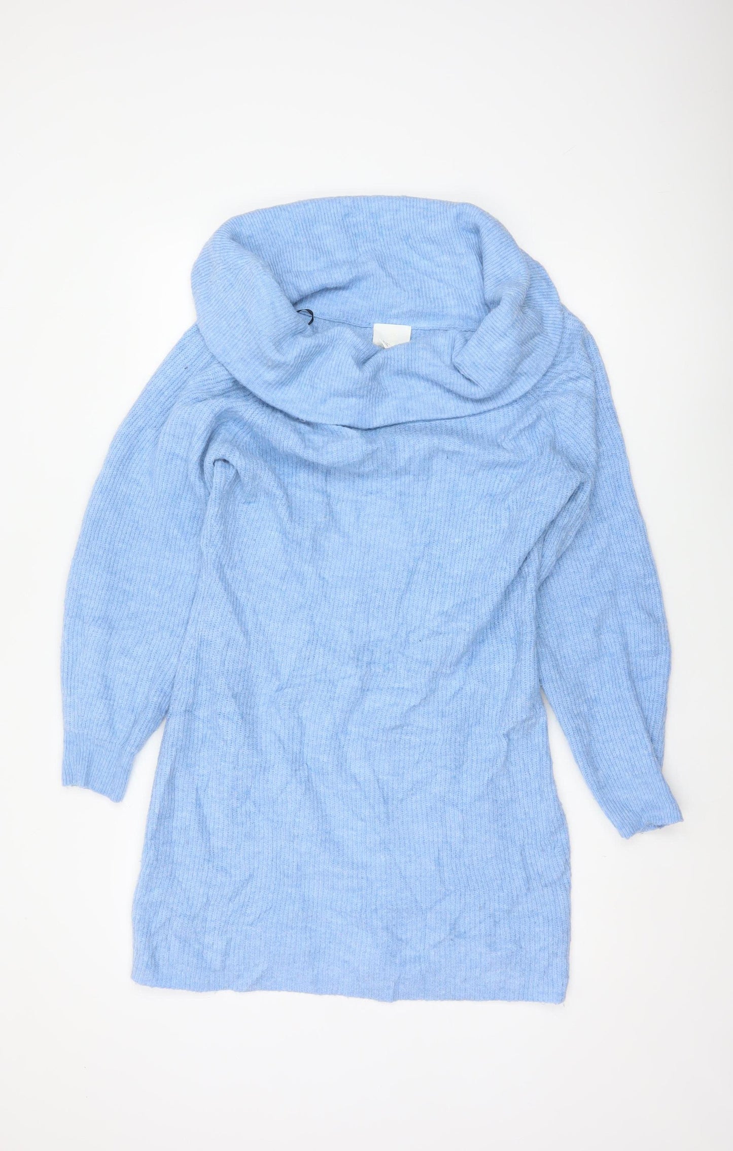 H&M Women Blue L Cowl Neck Long Sleeve Knit Tunic Jumper