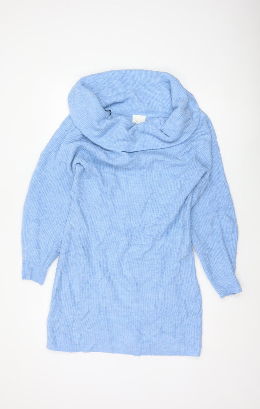 H&M Women Blue L Cowl Neck Long Sleeve Knit Tunic Jumper
