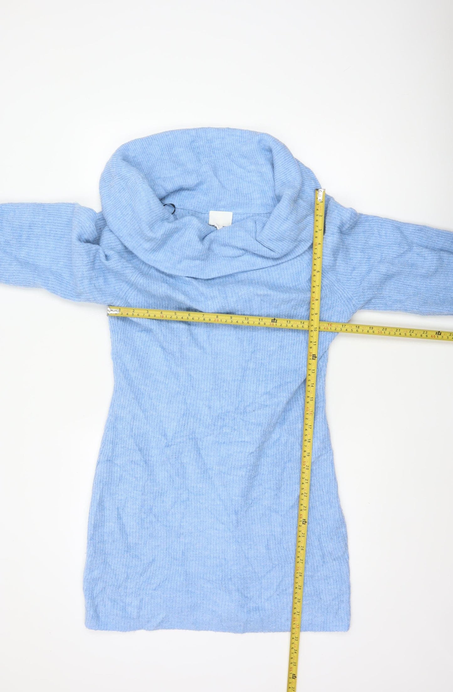 H&M Women Blue L Cowl Neck Long Sleeve Knit Tunic Jumper