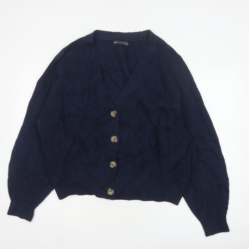 Marks and Spencer Women Blue XL Cable Knit V-Neck Cardigan