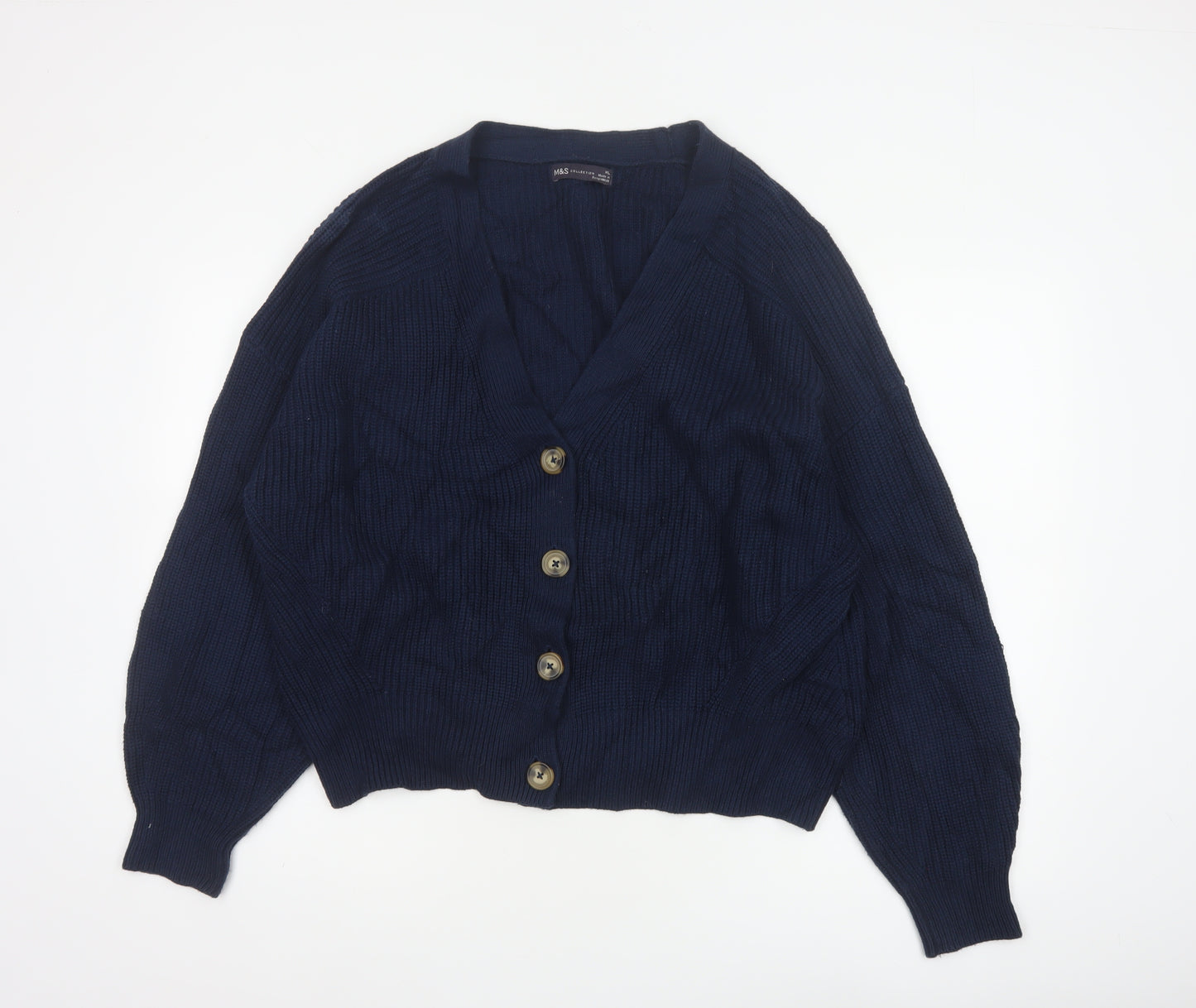 Marks and Spencer Women Blue XL Cable Knit V-Neck Cardigan