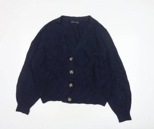 Marks and Spencer Women Blue XL Cable Knit V-Neck Cardigan