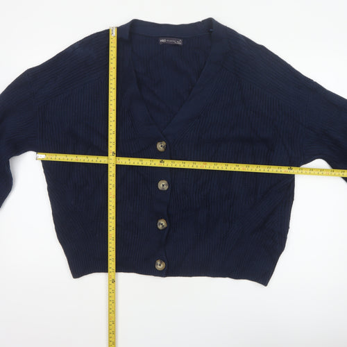 Marks and Spencer Women Blue XL Cable Knit V-Neck Cardigan